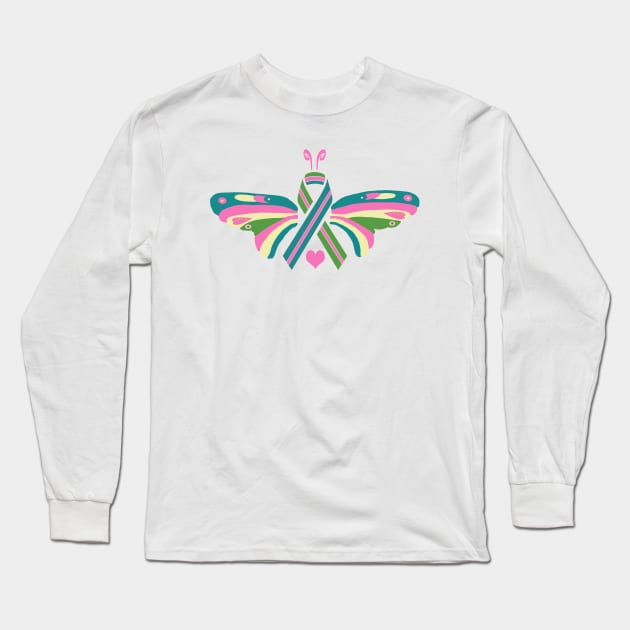 Metastatic Breast Cancer Butterfly Long Sleeve T-Shirt by Trent Tides